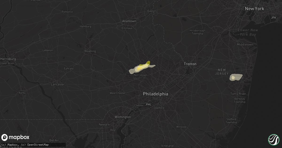 Hail map in Norristown, PA on July 14, 2014