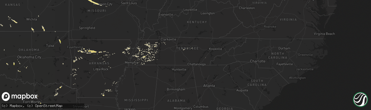 Hail map in Tennessee on July 14, 2014