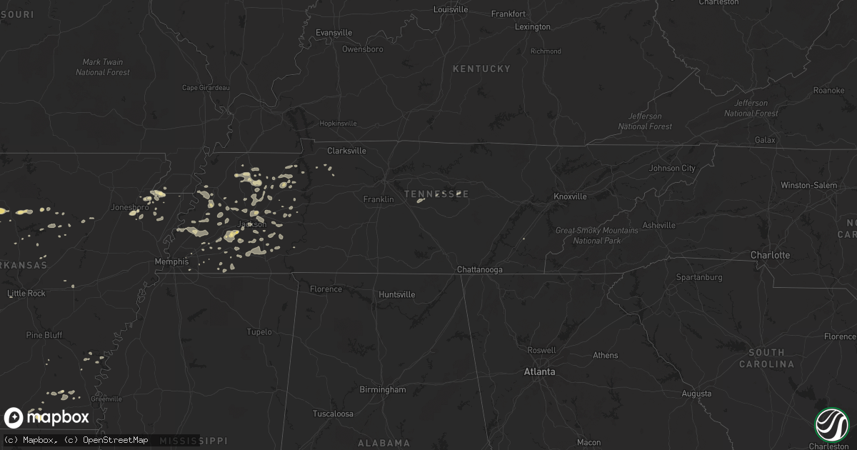 Hail map in Tennessee on July 14, 2014
