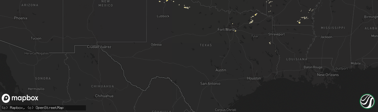 Hail map in Texas on July 14, 2014