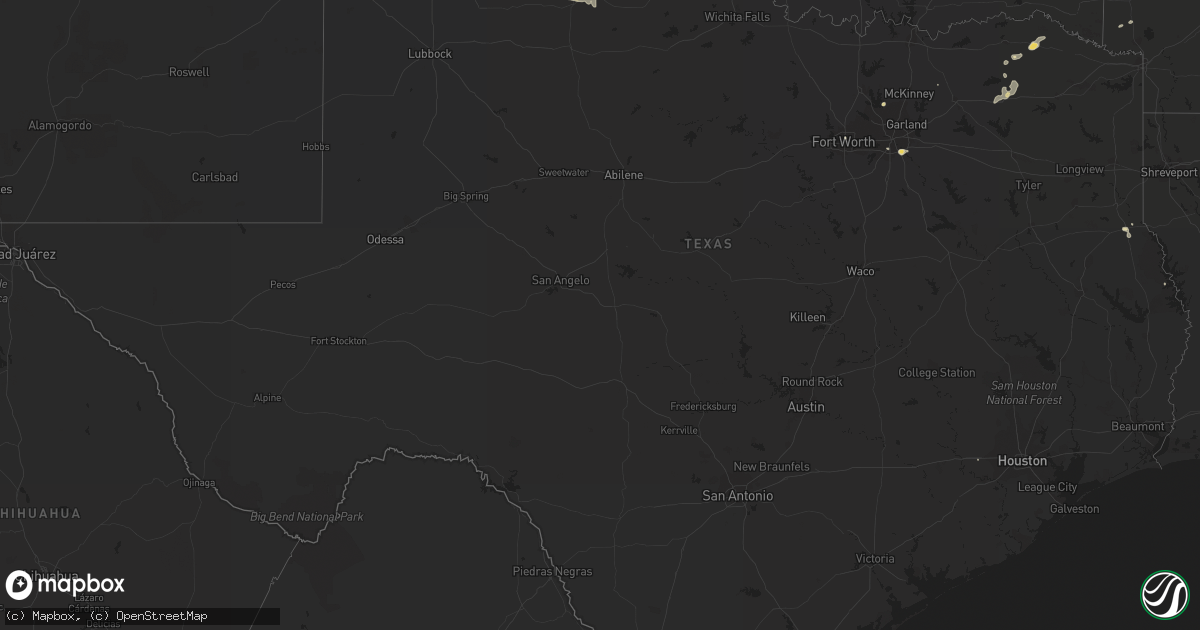 Hail map in Texas on July 14, 2014