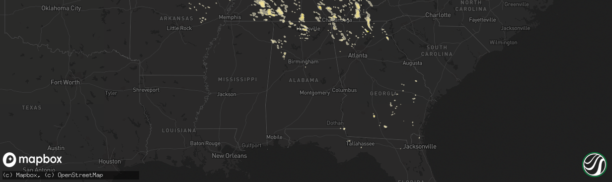 Hail map in Alabama on July 14, 2015