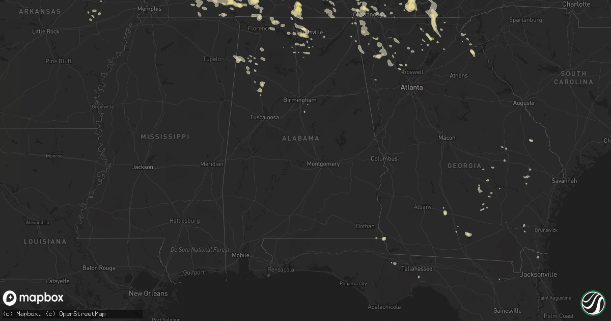Hail map in Alabama on July 14, 2015