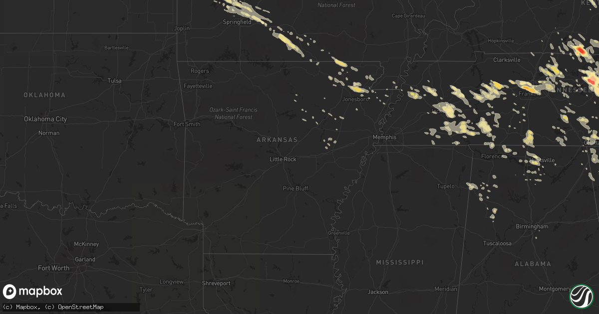 Hail map in Arkansas on July 14, 2015