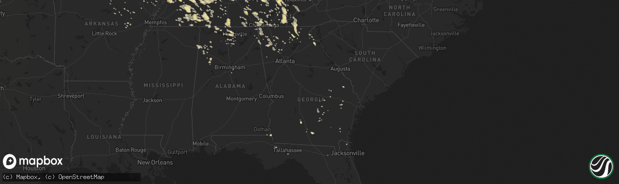 Hail map in Georgia on July 14, 2015