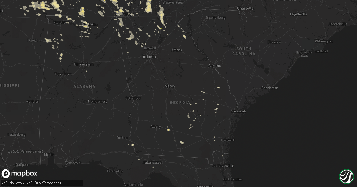 Hail map in Georgia on July 14, 2015