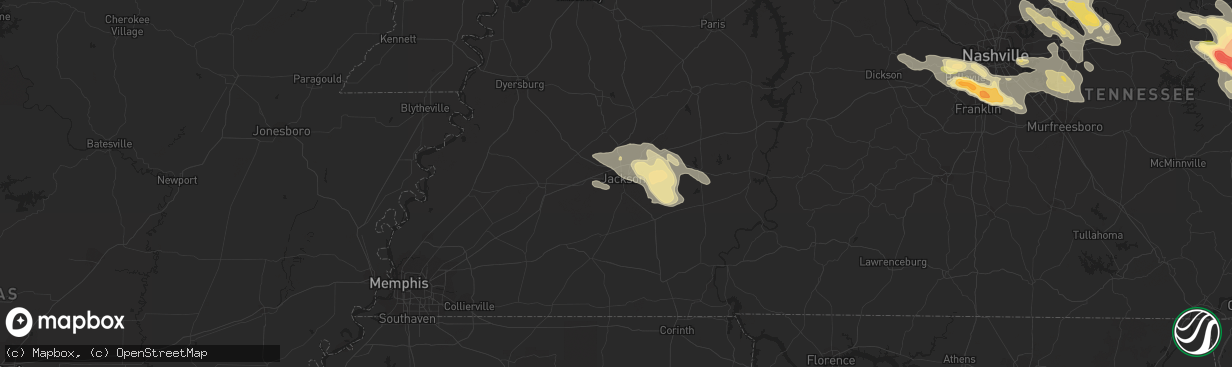 Hail map in Jackson, TN on July 14, 2015