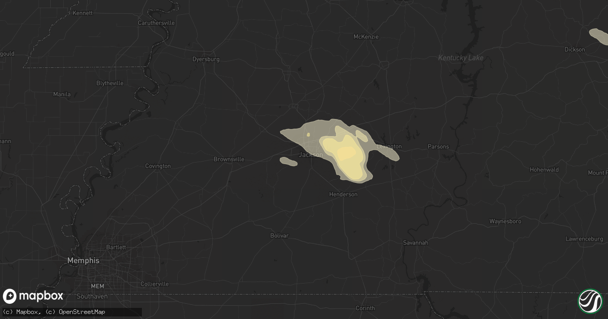 Hail map in Jackson, TN on July 14, 2015