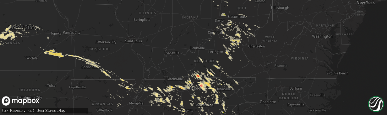 Hail map in Kentucky on July 14, 2015