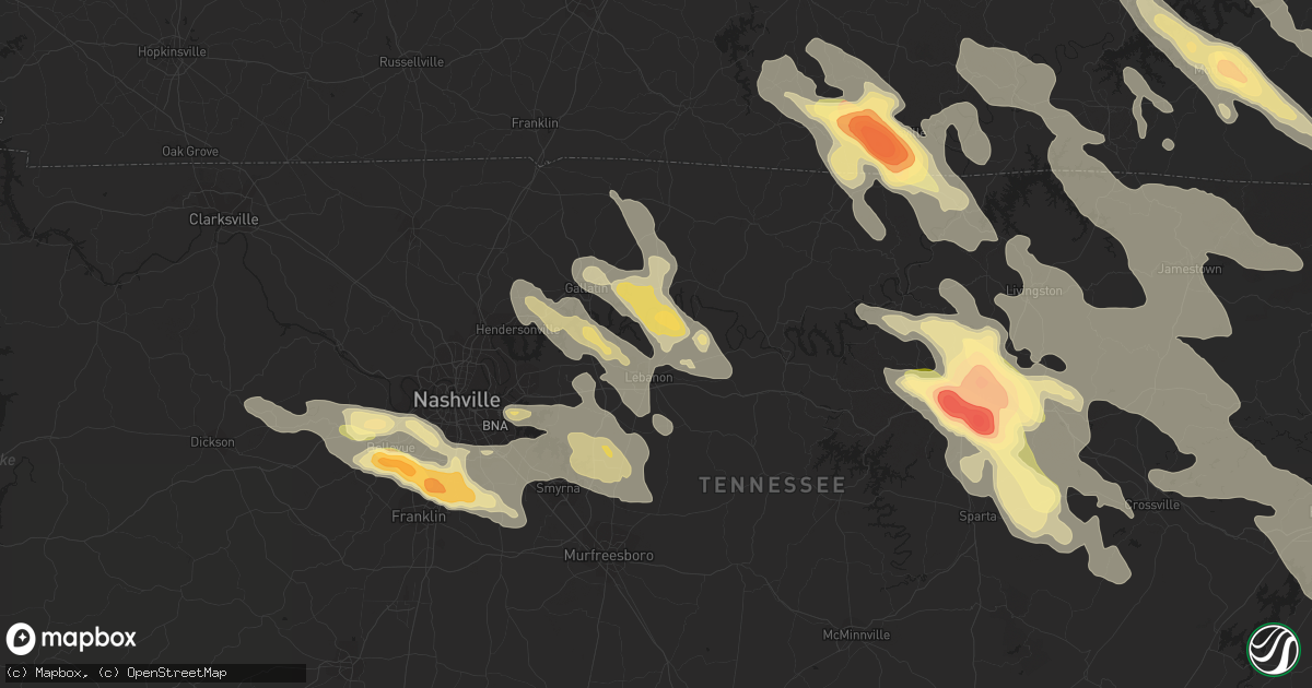 Hail map in Lebanon, TN on July 14, 2015
