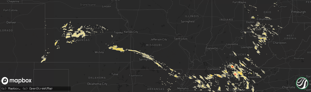 Hail map in Missouri on July 14, 2015