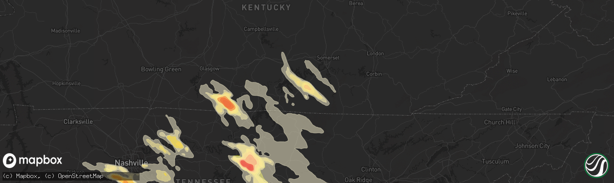 Hail map in Monticello, KY on July 14, 2015