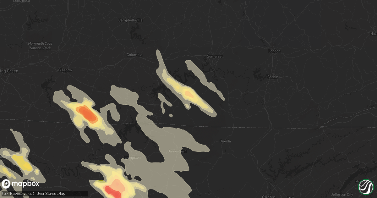 Hail map in Monticello, KY on July 14, 2015