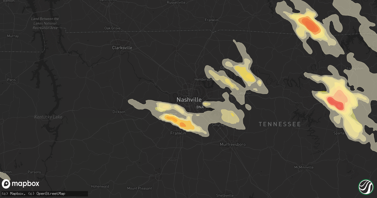 Hail map in Nashville, TN on July 14, 2015