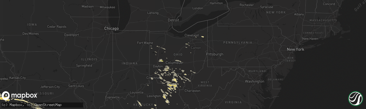 Hail map in Ohio on July 14, 2015