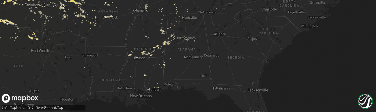 Hail map in Alabama on July 14, 2016