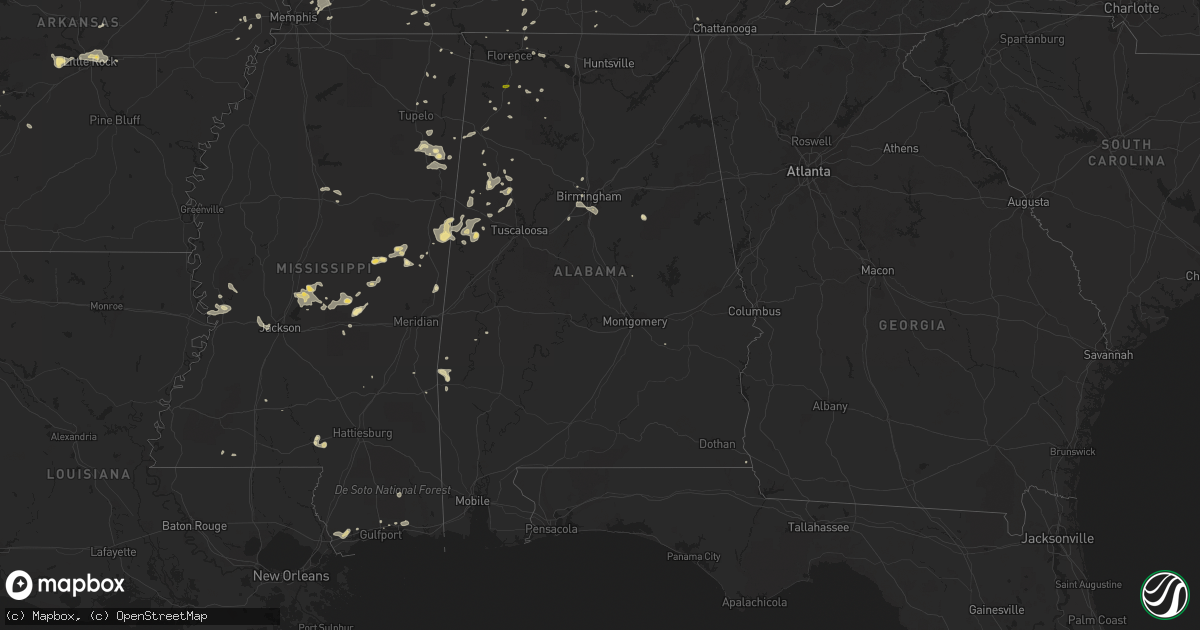 Hail map in Alabama on July 14, 2016