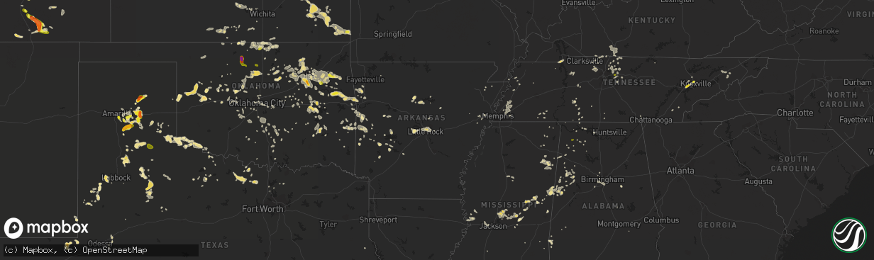 Hail map in Arkansas on July 14, 2016