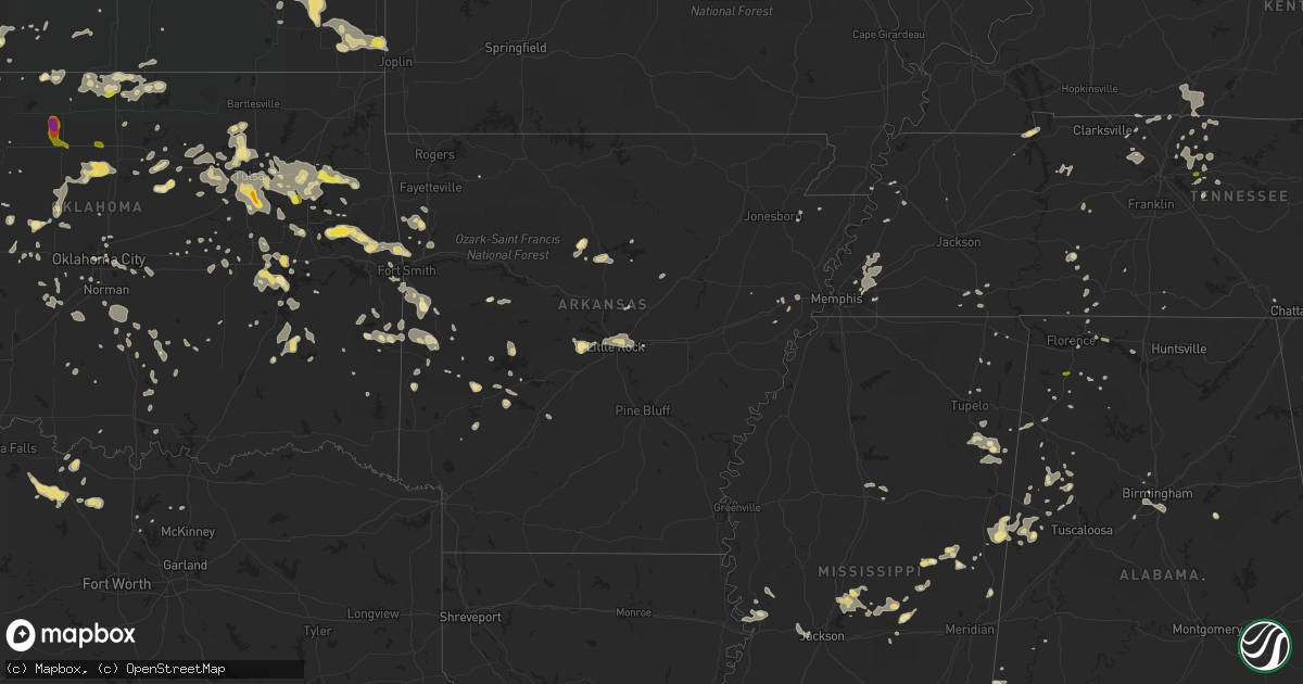 Hail map in Arkansas on July 14, 2016