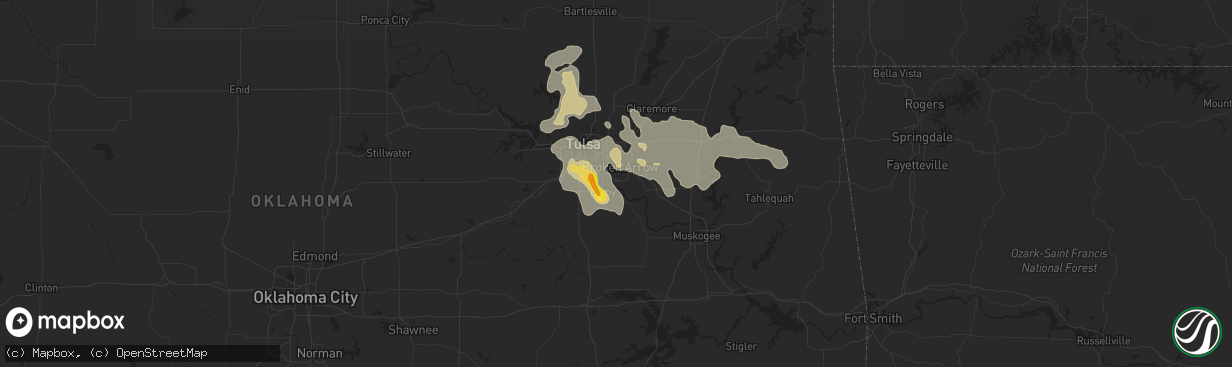 Hail map in Broken Arrow, OK on July 14, 2016