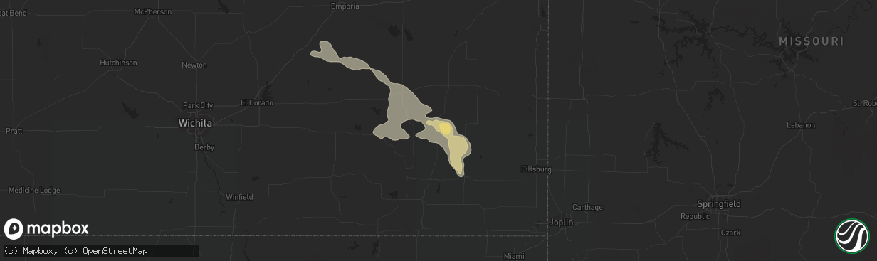 Hail map in Chanute, KS on July 14, 2016