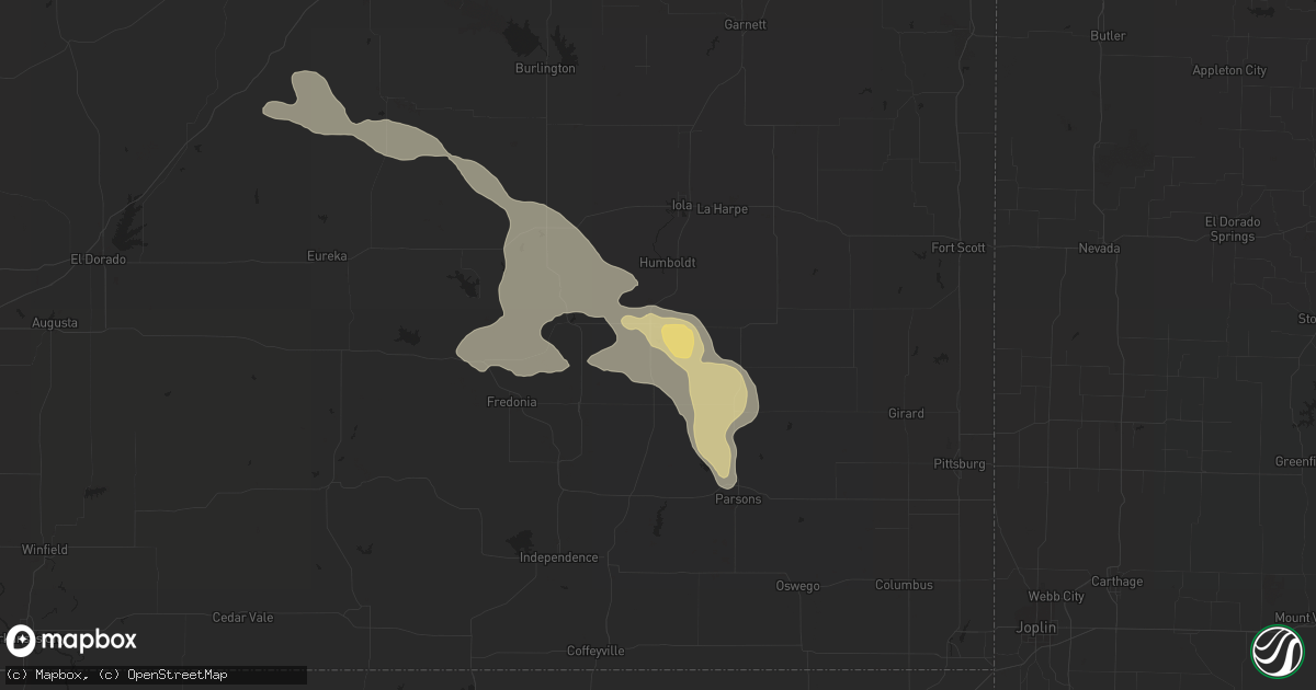 Hail map in Chanute, KS on July 14, 2016