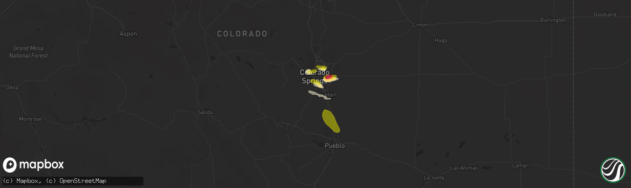 Hail map in Colorado Springs, CO on July 14, 2016