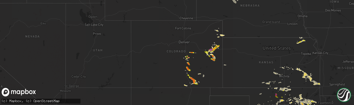 Hail map in Colorado on July 14, 2016