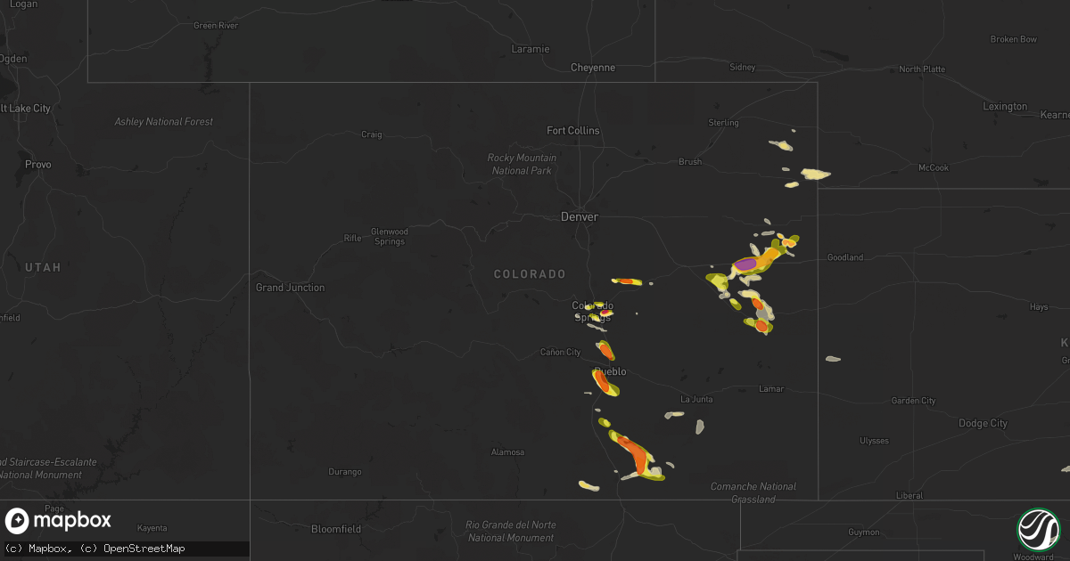 Hail map in Colorado on July 14, 2016