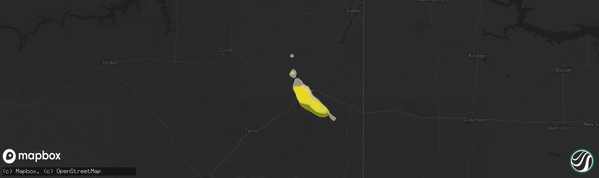 Hail map in Glendive, MT on July 14, 2016