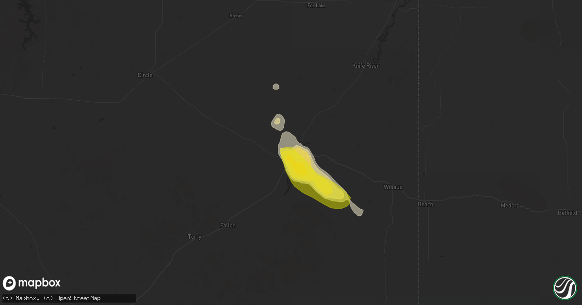 Hail map in Glendive, MT on July 14, 2016