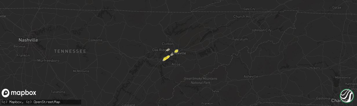 Hail map in Knoxville, TN on July 14, 2016