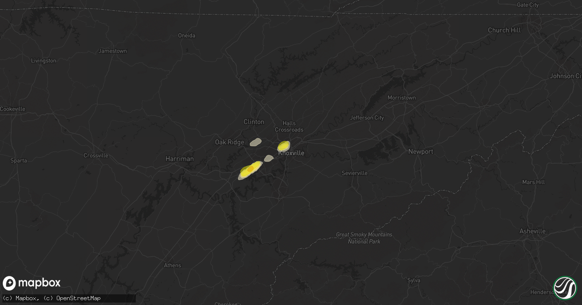 Hail map in Knoxville, TN on July 14, 2016