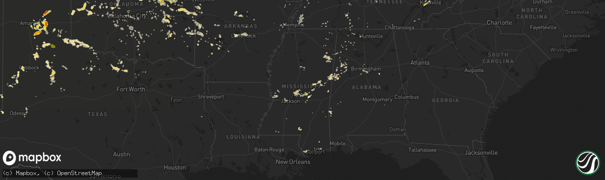 Hail map in Mississippi on July 14, 2016