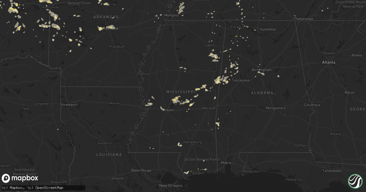 Hail map in Mississippi on July 14, 2016