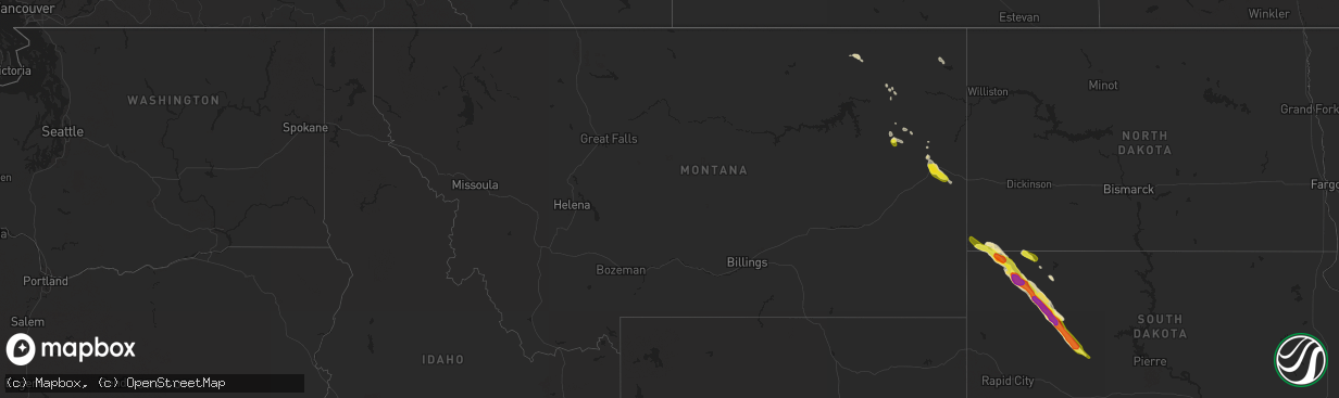 Hail map in Montana on July 14, 2016