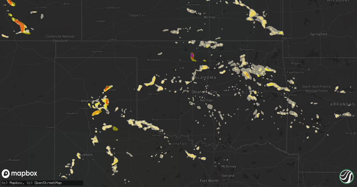 Hail map in Oklahoma on July 14, 2016