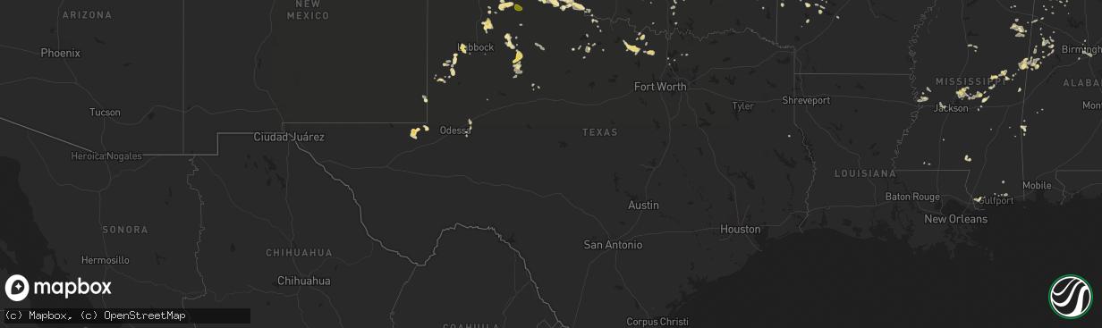 Hail map in Texas on July 14, 2016