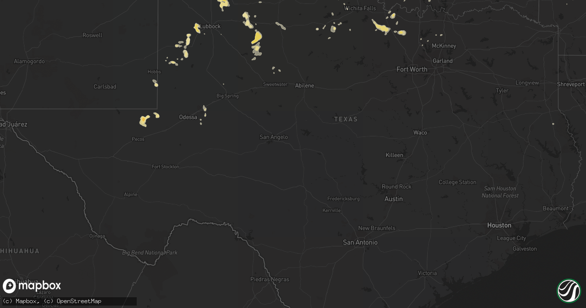 Hail map in Texas on July 14, 2016