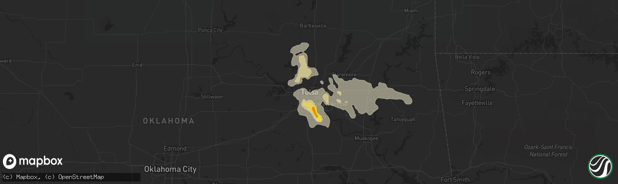 Hail map in Tulsa, OK on July 14, 2016