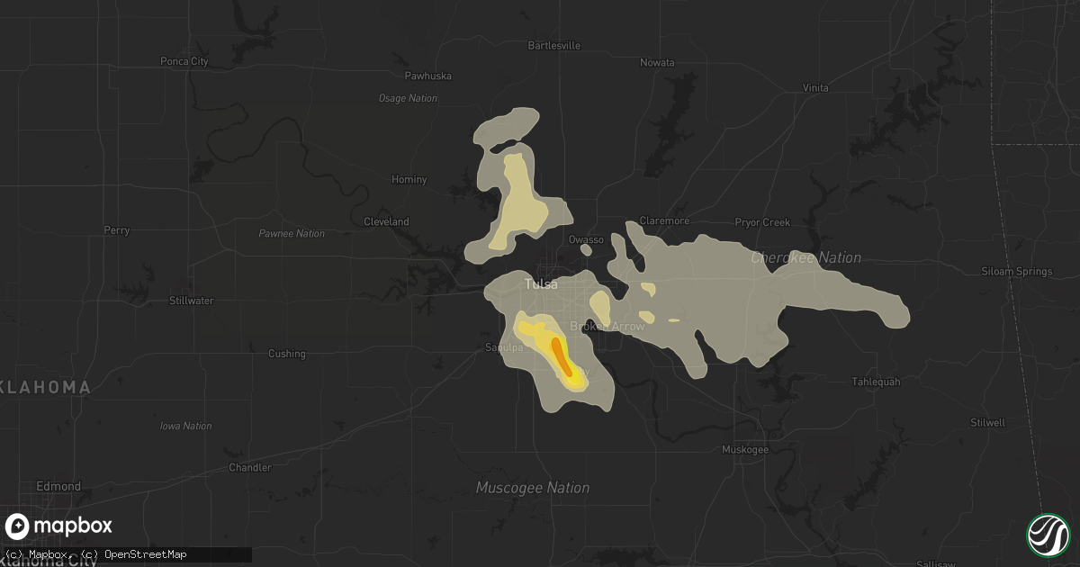 Hail map in Tulsa, OK on July 14, 2016
