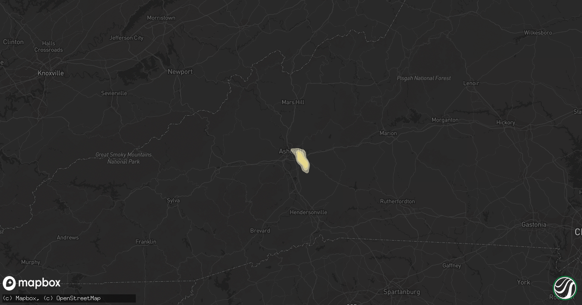 Hail map in Asheville, NC on July 14, 2017