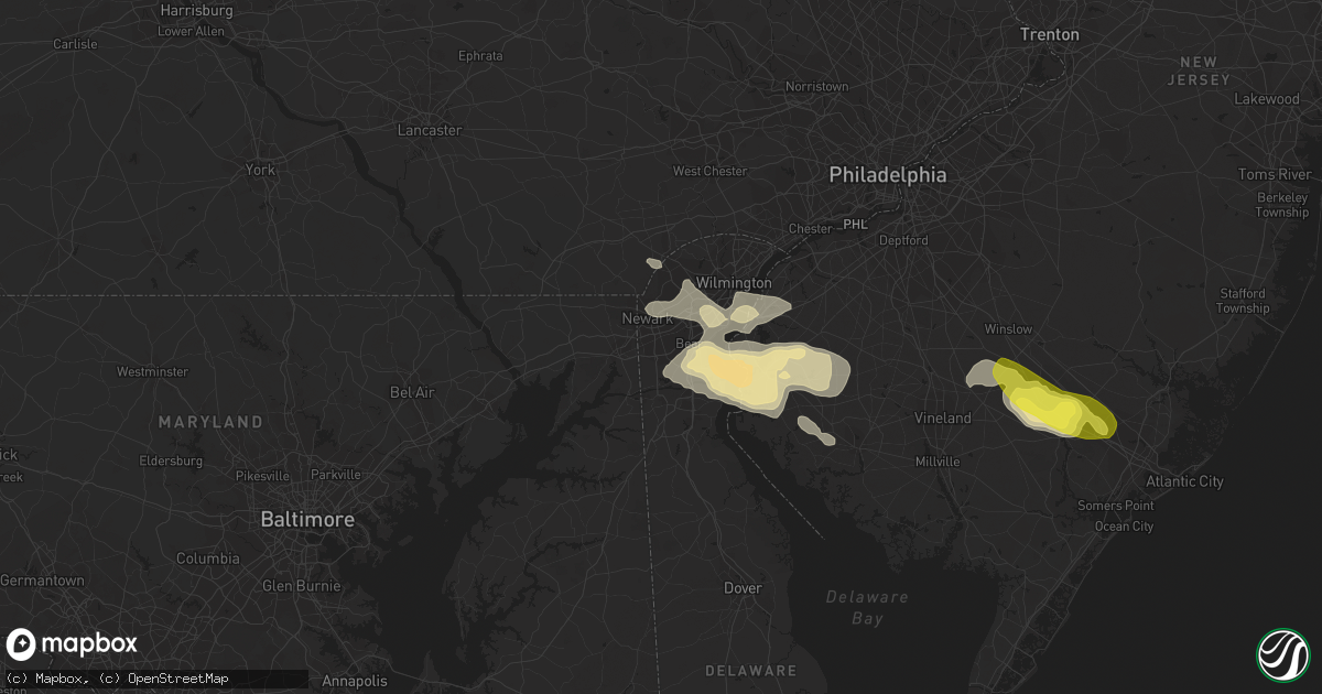 Hail map in Newark, DE on July 14, 2017