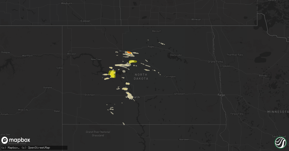 Hail map in North Dakota on July 14, 2017
