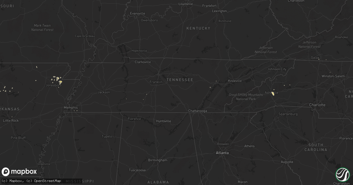 Hail map in Tennessee on July 14, 2017