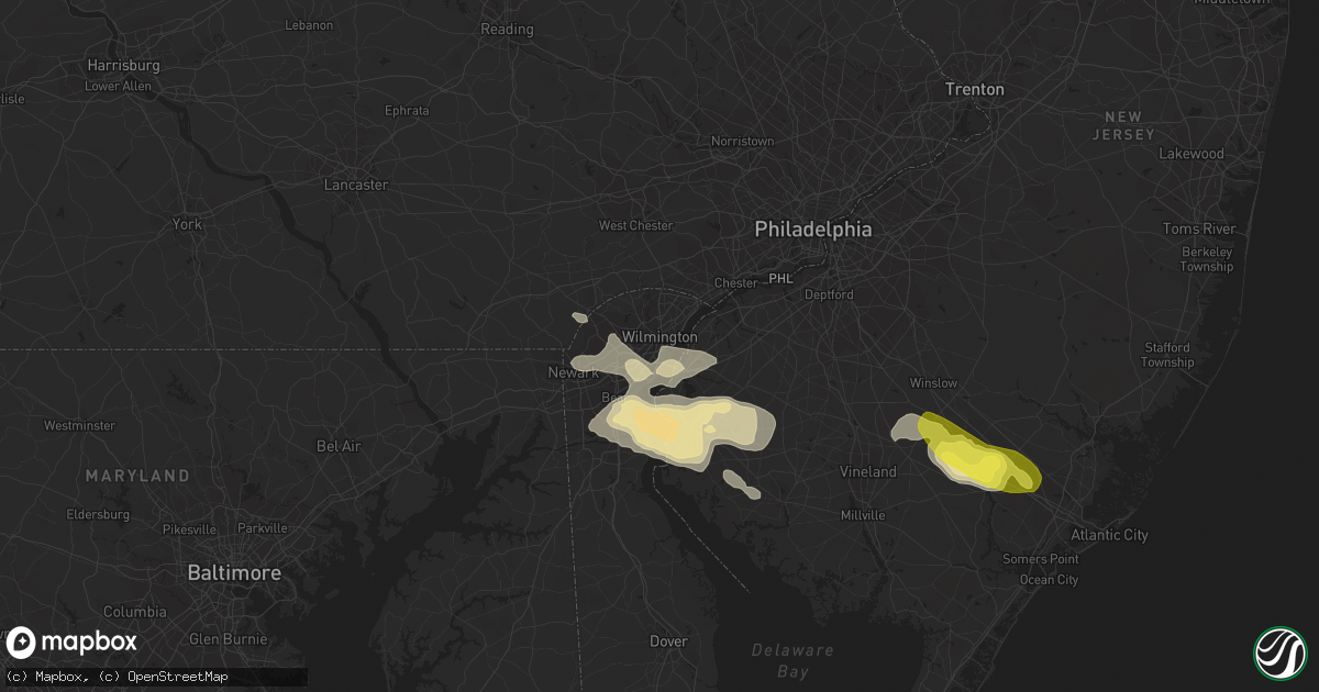 Hail map in Wilmington, DE on July 14, 2017