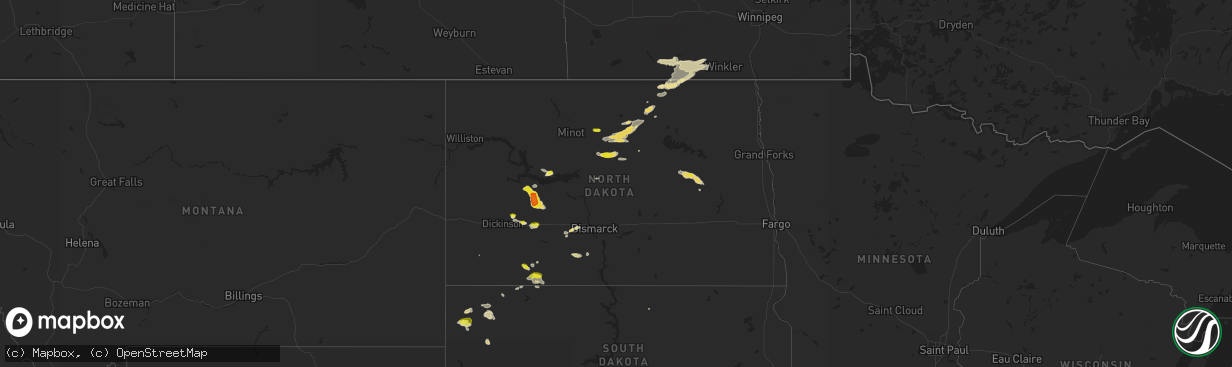 Hail map in North Dakota on July 14, 2018