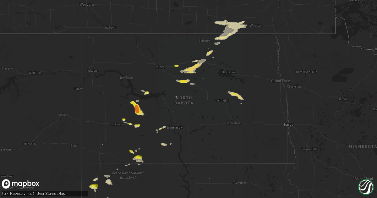 Hail map in North Dakota on July 14, 2018