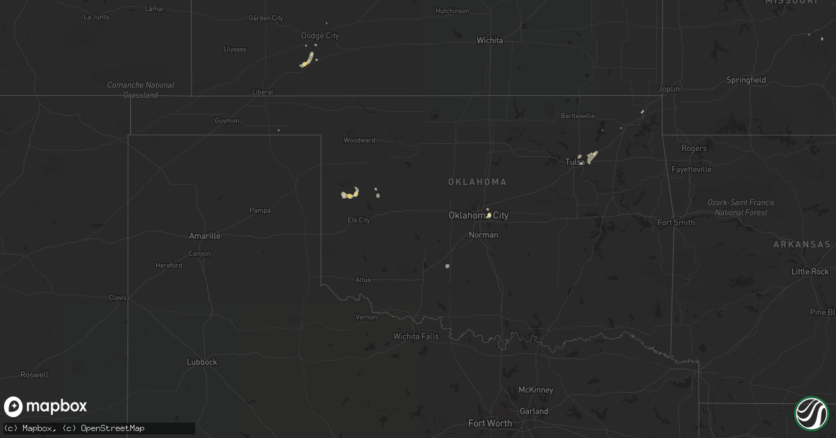 Hail map in Oklahoma on July 14, 2018