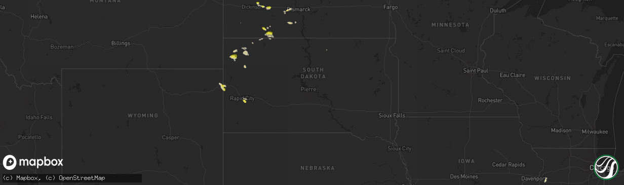 Hail map in South Dakota on July 14, 2018